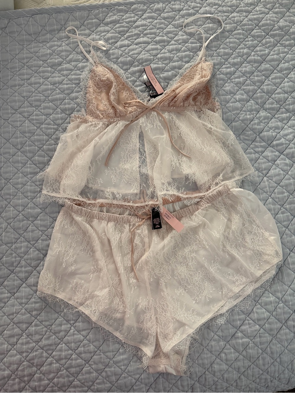 Victoria’s Secret Lace Mesh Cami & Shorts Sleep Set - Blush